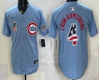 Men's Chicago Cubs #4 Pete Crow Armstrong Blue 2026 USA 250 Fourth of July Stitched Jersey