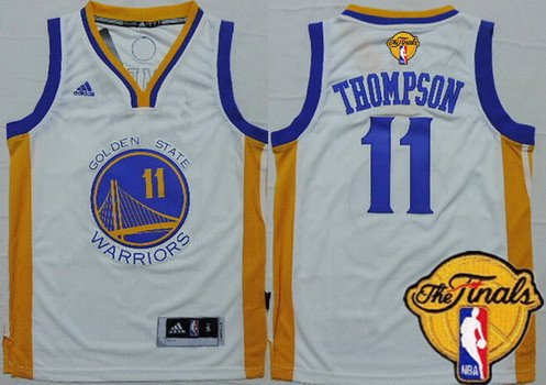 Youth Golden State Warriors #11 Klay Thompson White 2017 The NBA Finals Patch Jersey