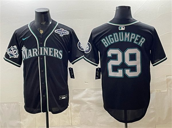 Men's Seattle Mariners #29 Big Dumper 50th Anniversary Black Out Style Vapor Premier Limited Stitched Baseball Jersey