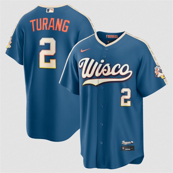Men's Milwaukee Brewers #2 Brice Turang Mineral Blue 2026 City Connect Stadium Stitched Stitched Baseball Jersey