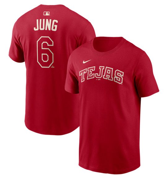 Men's Texas Rangers #6 Josh Jung Red 2026 City Connect Name & Number T-Shirt