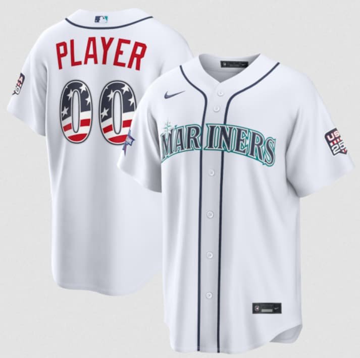 Men's Seattle Mariners Active Player Custom White 2026 All-Star Edition Stars & Stripes & USA 250 Fourth of July Home Stadium Stitched Baseball Jersey