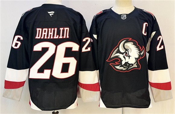 Men's Buffalo Sabres #26 Rasmus Dahlin Black 2024-25 Alternate With C Patch Stitched Jersey