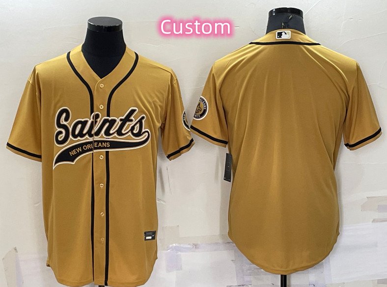 Custom Men's New Orleans Saints Gold Cool Base Stitched Baseball Jersey