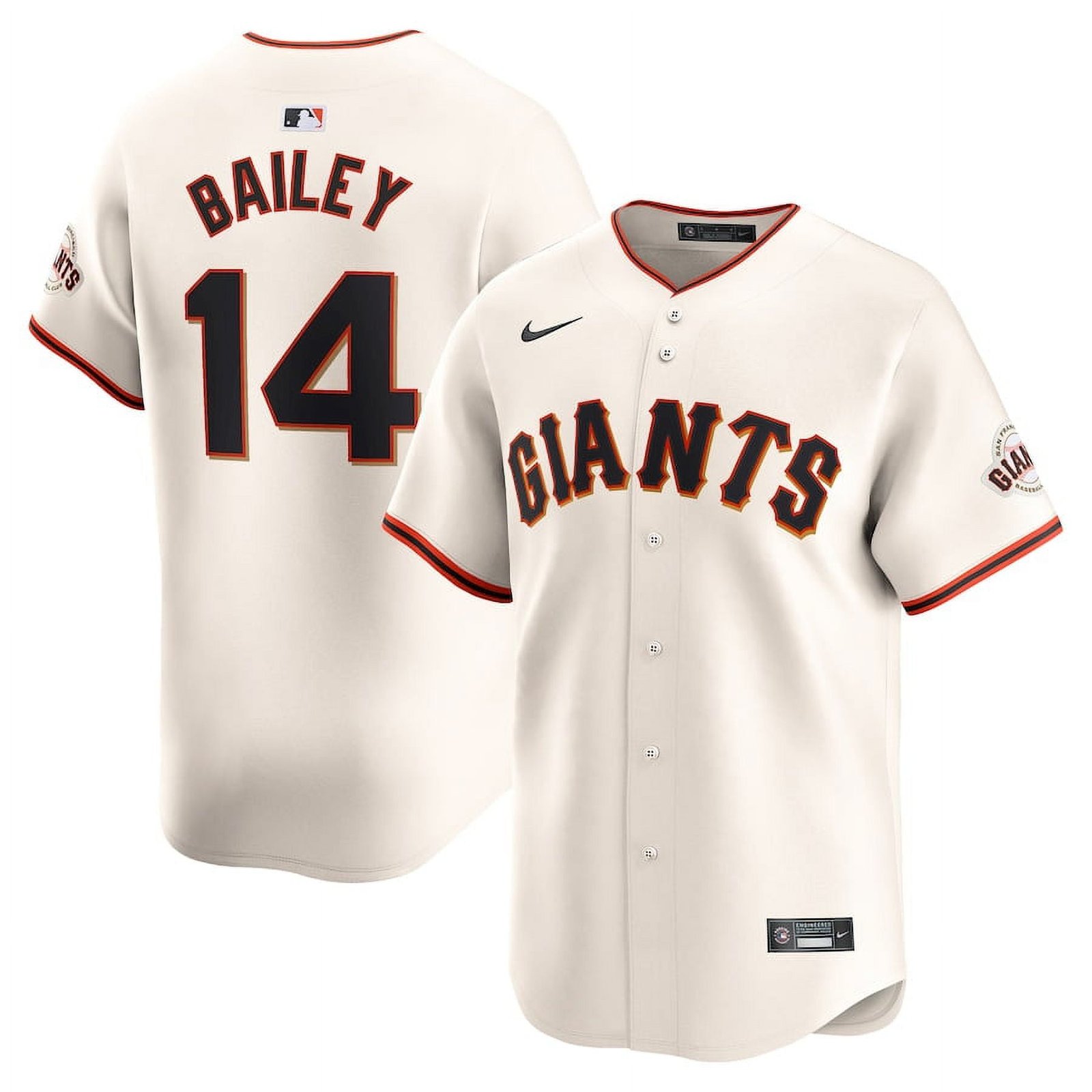 Men's San Francisco Giants #14 Patrick Bailey Cream 2024 Home Limited Stitched Baseball Jersey