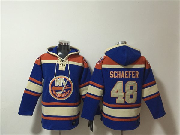 Men's New York Islanders #48 Matthew Schaefer Royal Ageless Must-Have Lace-Up Pullover Hoodie