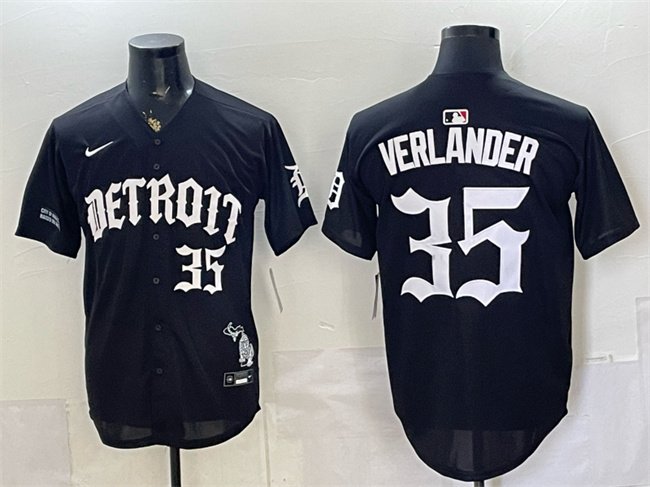 Men's Detroit Tigers #35 Justin Verlander 2026 Black 'Motor Gothic Edition' Vapor Premier Limited Stitched Baseball Jersey