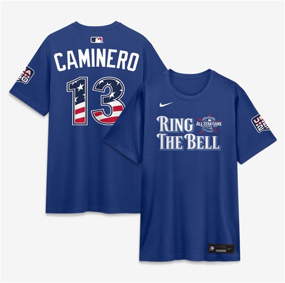 Men's American League #13 Junior Caminero Blue 2026 All-Star Game Name & Number T-Shirt