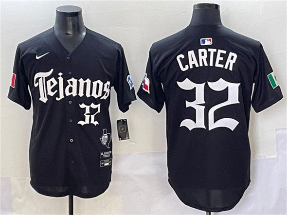 Men's Texas Rangers #32 Evan Carter Black Mexico 2025 Vapor Premier Limited Stitched Baseball Jersey