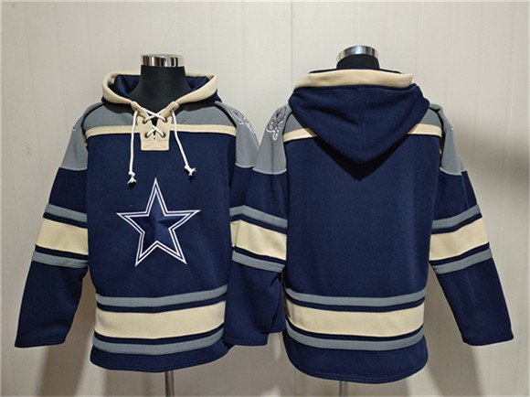Men's Dallas Cowboys Blank Navy Ageless Must-Have Lace-Up Pullover Hoodie