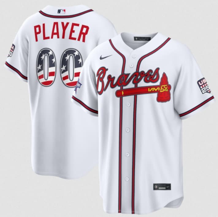 Men's Atlanta Braves Active Player Custom White 2026 All-Star Edition Stars & Stripes & USA 250 Fourth of July Home Stadium Stitched Baseball Jersey