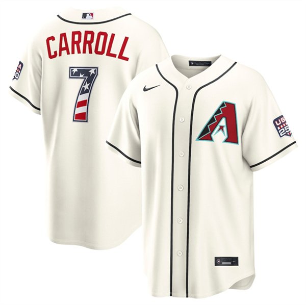 Men's Arizona Diamondbacks #7 Corbin Carroll Cream 2026 USA 250 Fourth of July Home Stadium Stitched Baseball Jersey Men's Arizona Diamondbacks #7 Corbin Carroll Cream 2026 USA 250 Fourth of July Home Stadium Stitched Baseball Jersey