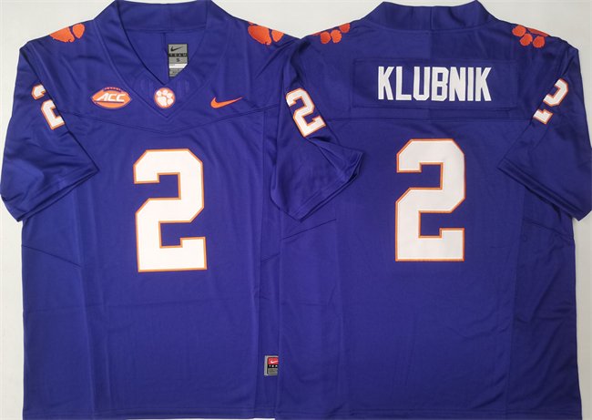 Men's Clemson Tigers #2 Cade Klubnik Purple F.U.S.E. Stitched Football Jersey