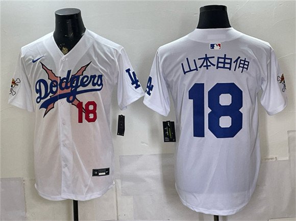 Men's Los Angeles Dodgers x One Piece #18 山本由伸 White Vapor Premier Limited Stitched Baseball Jersey