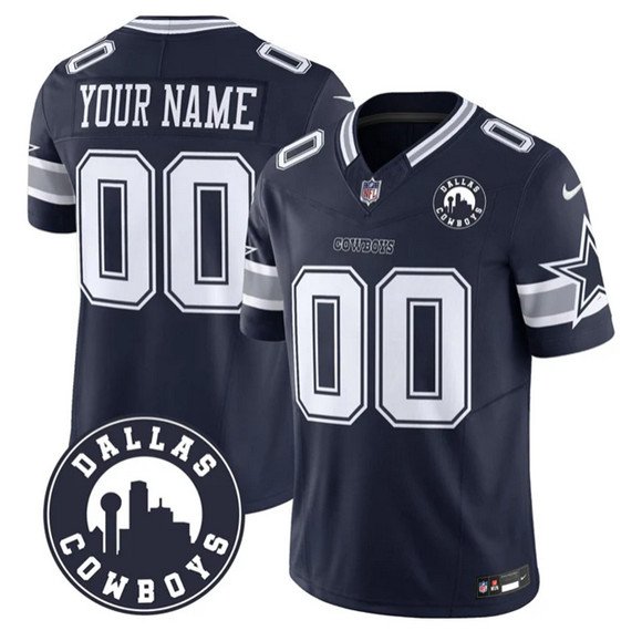 Men's Dallas Cowboys Active Player Custom Navy 2025 F.U.S.E Dallas City Patch Vapor Untouchable Limited Football Stitched Game Jersey