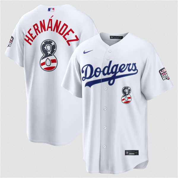 Men's Los Angeles Dodgers #8 Enrique Hernández White USA 250 Fourth of July Home Stitched Baseball Jersey