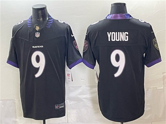 Men's Baltimore Ravens #9 Zion Young Black 2026 F.U.S.E. Vapor Stitched Limited Football Jersey