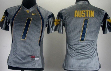 West Virginia Mountaineers #1 Tavon Austin Gray Womens Jersey