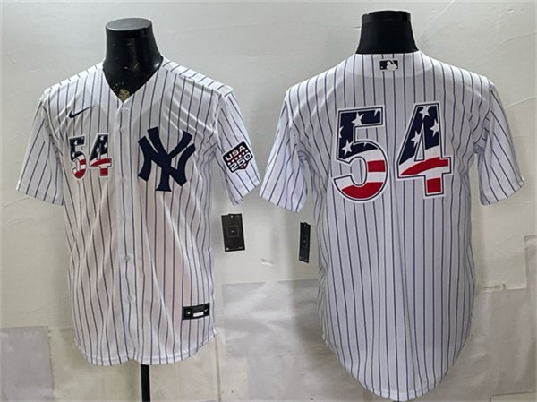 Men's New York Yankees #54 Max Fried White 2026 USA 250 Fourth of July Home Stadium Stitched Baseball Jersey