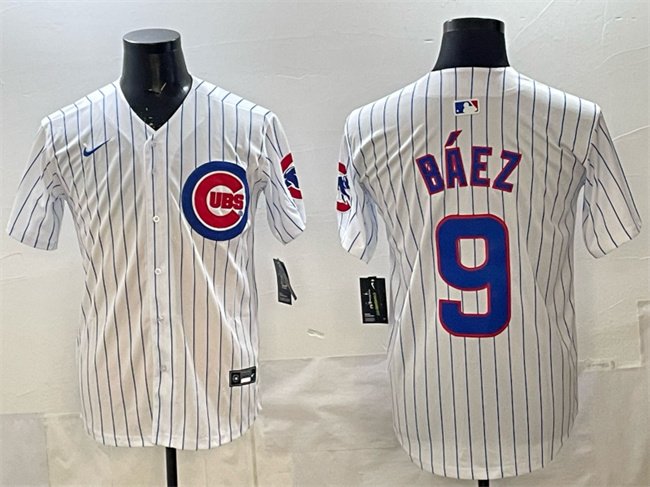 Men's Chicago Cubs #9 Javier Báez White Home Limited Stitched Baseball Jersey