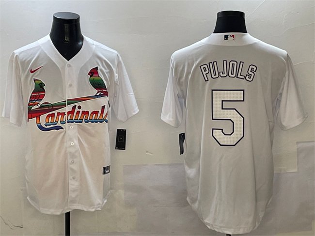 Men's St. Louis Cardinals #5 Albert Pujols White Cool Base Stitched Baseball Jersey