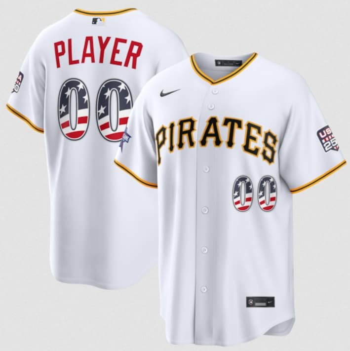 Men's Pittsburgh Pirates Active Player Custom White 2026 All-Star Edition Stars & Stripes & USA 250 Fourth of July Home Stadium Stitched Baseball Jersey