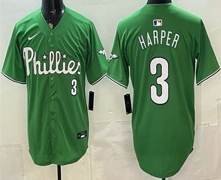 Men's Philadelphia Phillies #3 Bryce Harper Green Limited Stitched Jersey