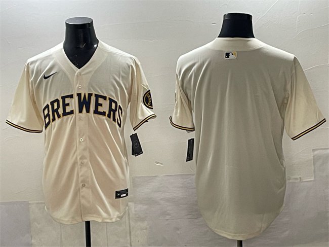 Men's Milwaukee Brewers Blank Cream Home Limited Stitched Jersey