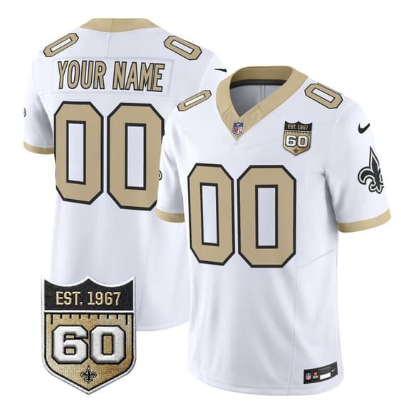 Men's New Orleans Saints Active Player Custom White F.U.S.E. 60th Anniversary Patch Vapor Limited Football Stitched Jersey