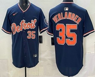 Men's Detroit Tigers #35 Justin Verlander Navy Limited Jersey