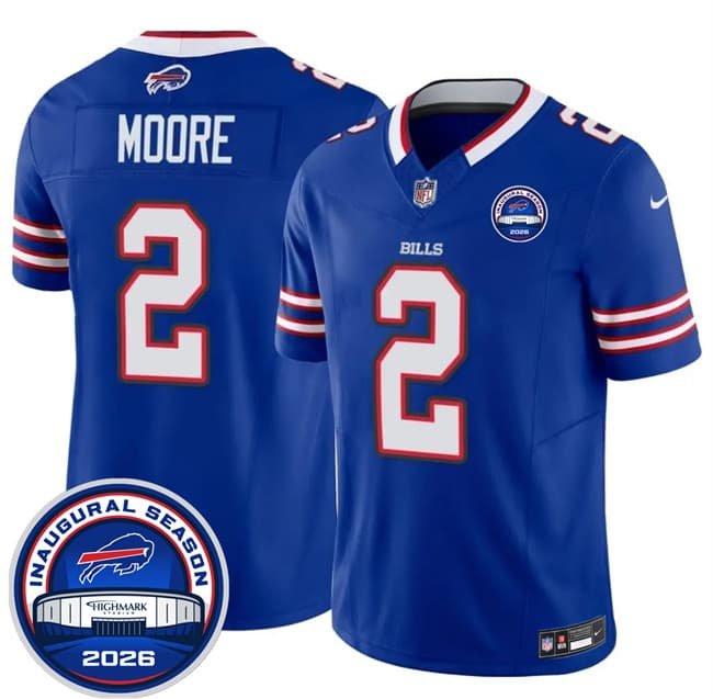 Men's Buffalo Bills #2 D.J. Moore Blue F.U.S.E. 2026 Inaugural Season at Highmark Stadium Football Stitched Jersey Men's Buffalo Bills #2 D.J. Moore Blue F.U.S.E. 2026 Inaugural Season at Highmark Stadium Football Stitched Jersey