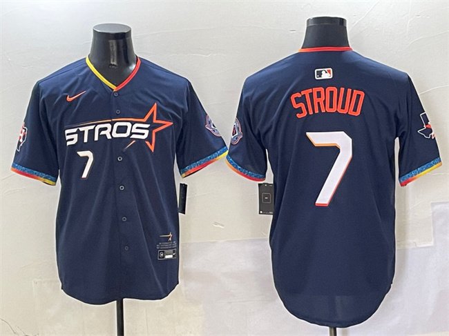 Men's Houston Astros #7 C.J. Stroud Navy 2025 City Connect With Texas Patch Limited Stitched Baseball Jersey