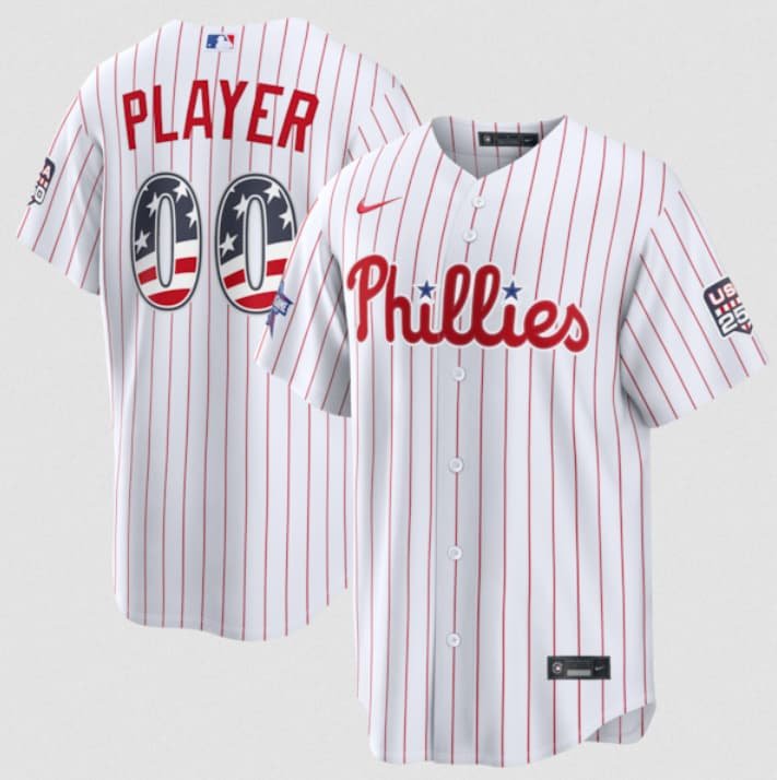 Men's Philadelphia Phillies Active Player Custom White 2026 All-Star Edition Stars & Stripes & USA 250 Fourth of July Home Stadium Stitched Baseball Jersey