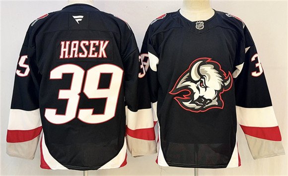 Men's Buffalo Sabres #39 Dominik Hasek Black 2024-25 Alternate Stitched Hockey Jersey