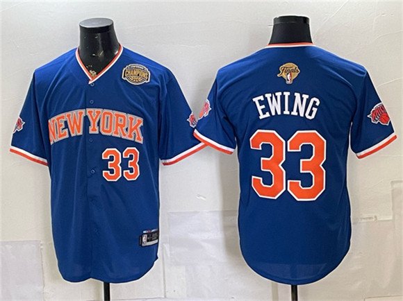Men's New York Knicks #33 Patrick Ewing Royal 2026 Finals & Eastern Conference Champions Patch Stitched Baseball Jersey