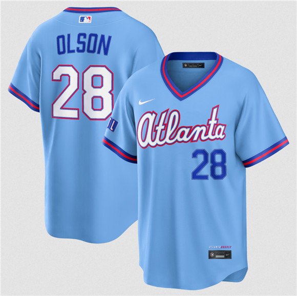 Men's Atlanta Braves #28 Matt Olson Powder Blue 2026 City Connect Stadium Stitched Baseball Jersey