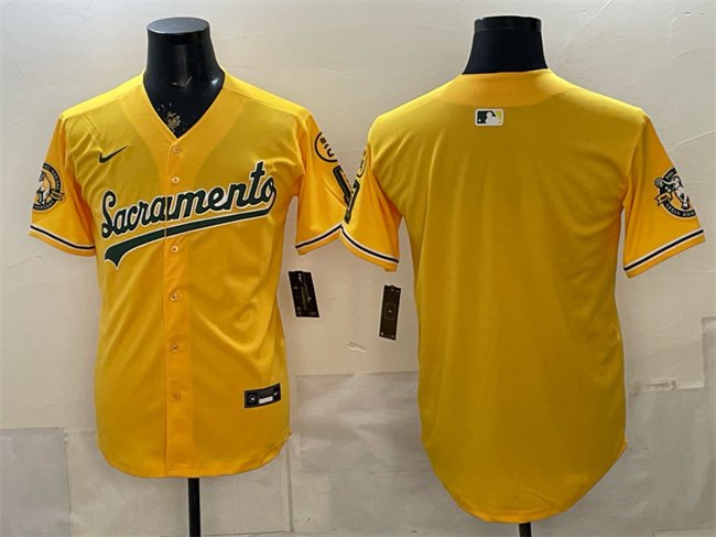 Men's Oakland Athletics Blank 2026 Yellow Alternate Sacramento Celebrating 125 Years Vapor Limited Stitched Baseball Jersey