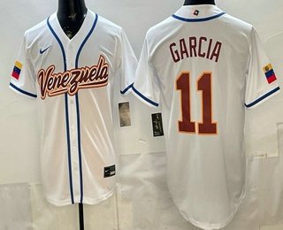 Men's Venezuela #11 Maikel Garcia White 2026 World Baseball Classic Cool Base Jersey