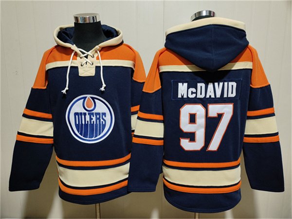 Men's Edmonton Oilers #97 Connor McDavid Navy Lace-Up Pullover Hoodie