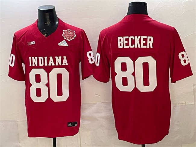 Men's Indiana Hoosiers #80 Charlie Becker Red F.U.S.E. 2025 National Champions Patch Stitched Football Jersey