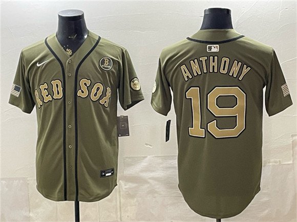 Men's Boston Red Sox #19 Roman Anthony Olive Armed Forces Day Cool Base Stitched Baseball Jersey