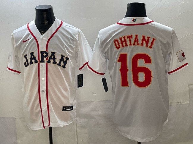 Men's Japan Baseball #16 Shohei Ohtani White 2026 World Baseball Classic Home Stadium Stitched Jersey