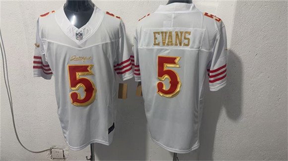 Men's San Francisco 49ers #5 Mike Evans White Gold 2026 F.U.S.E. “Rivalries” Vapor Limited Football Stitched Jersey
