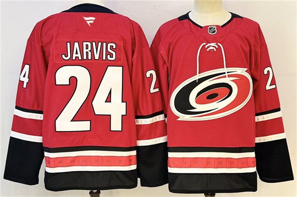 Men's Carolina Hurricanes #24 Seth Jarvis Red 2024-25 Stitched Hockey Jersey
