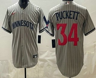 Men's Minnesota Twins #34 Kirby Puckett Grey Cool Base Stitched Baseball Jersey