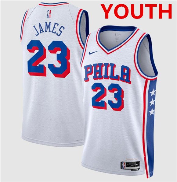 Youth Philadelphia 76ers #23 LeBron James White 2026 Association Edition Stitched Jersey
