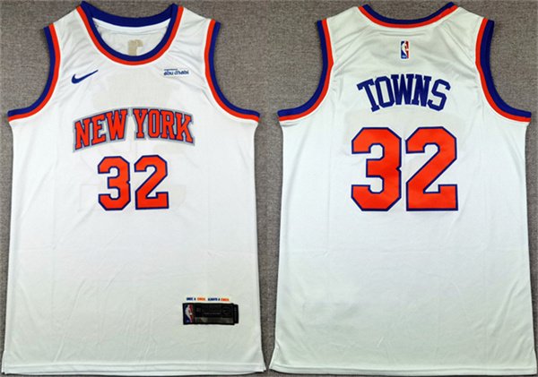 Men's New Yok Knicks #32 Karl-Anthony Towns White 2024 Association Edition Stitched Basketball Jersey