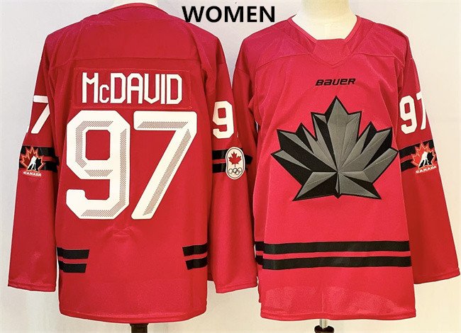 Women's Canada Hockey #97 Connor Mcdavid Red Stitched Jersey