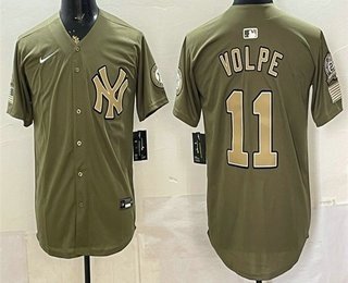 Men's New York Yankees #11 Anthony Volpe Olive 2026 Armed Forces Day Jersey