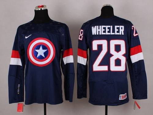 2015 Men's Team USA #28 Blake Wheeler Captain America Fashion Navy Blue Jersey